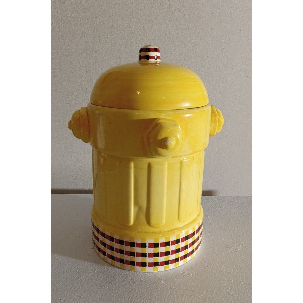 Vintage 1980s Yellow Checked Fire Hydrate Cookie Jar